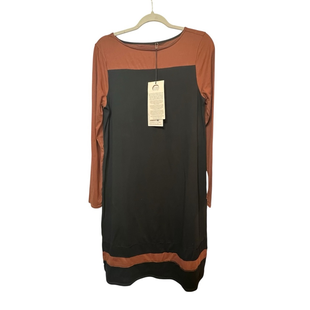 Neon Buddha Yoga Cotton Dress Colorblock Black Brown Long Sleeve Size Medium